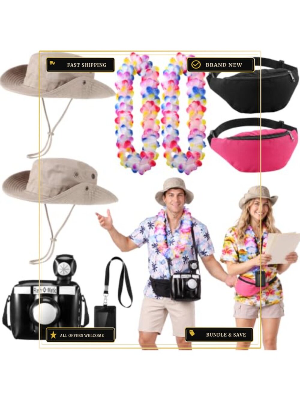 8 Pc Tacky Tourist Costume Set Adult Halloween Cosplay Couples
